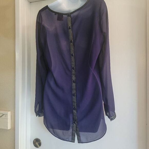 Tory burch sheer royal purple blouse with metallic accents & buttons up the back - Picture 9 of 10